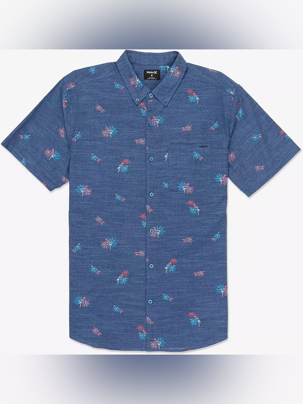 Hurley Men's One and Only Stretch Print Short Sleeve Shirt - armored navy